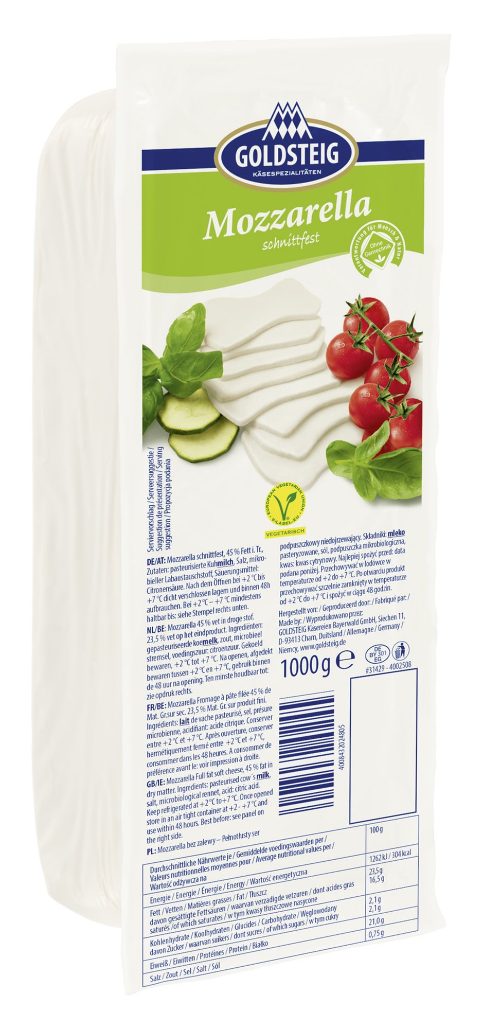 Goldsteig Mozarella 45 % 1000g