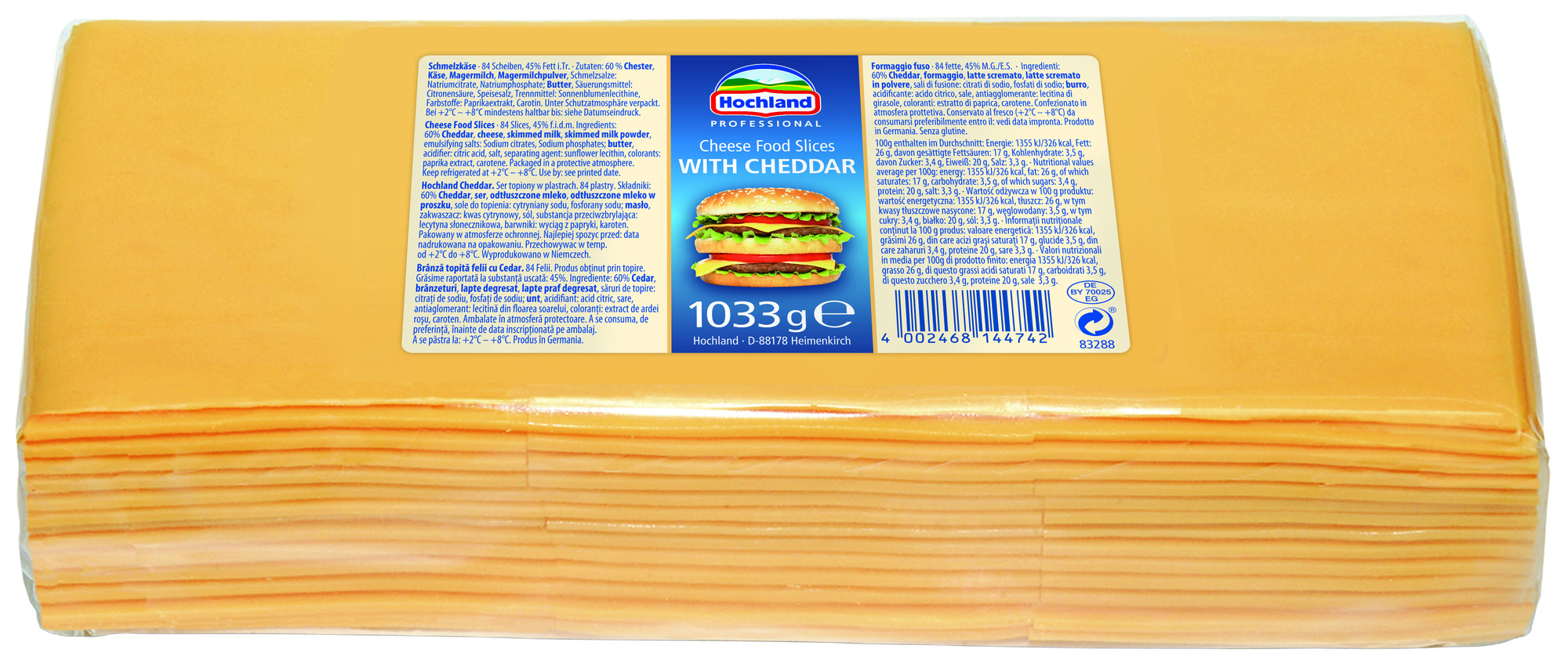 Schmelzkäsescheiben Cheddar 45% Fett i.Tr. 1033g